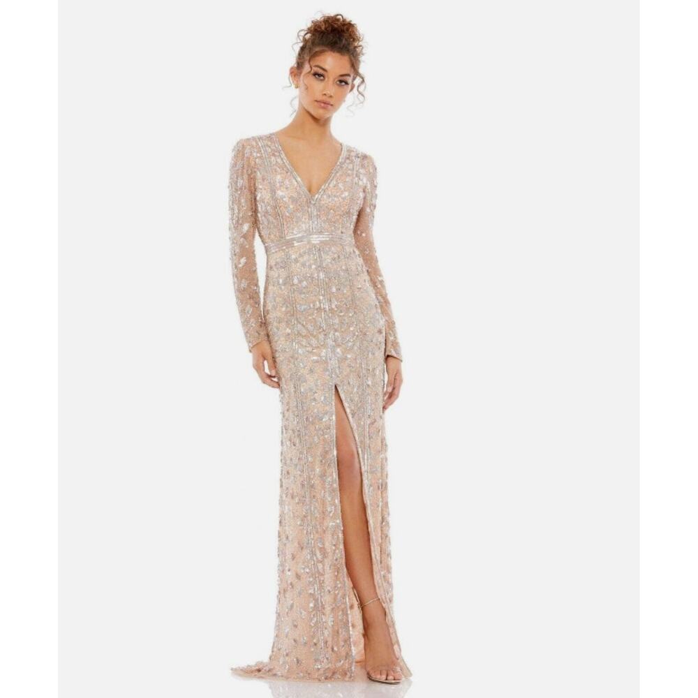 NWT Mac Duggal Rose Gold Embellished Long Sleeve Dress Formal Gown Sequins 14 - Picture 16 of 16